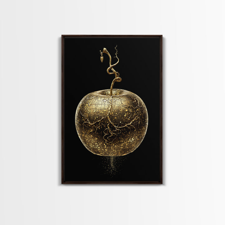 Golden Apple of Idunn Canvas Gold Art Canvas Art | Norse Mythology Wall Decor Pagan Symbol | Office Art Dad Gift | Real Wood Frame