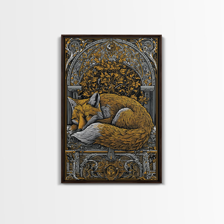 Viking Fox Canvas Gold Art Canvas Art Wall Decor, Nordic Mythology Inspired Animal Artwork for Office or Man Cave, Wood Frame