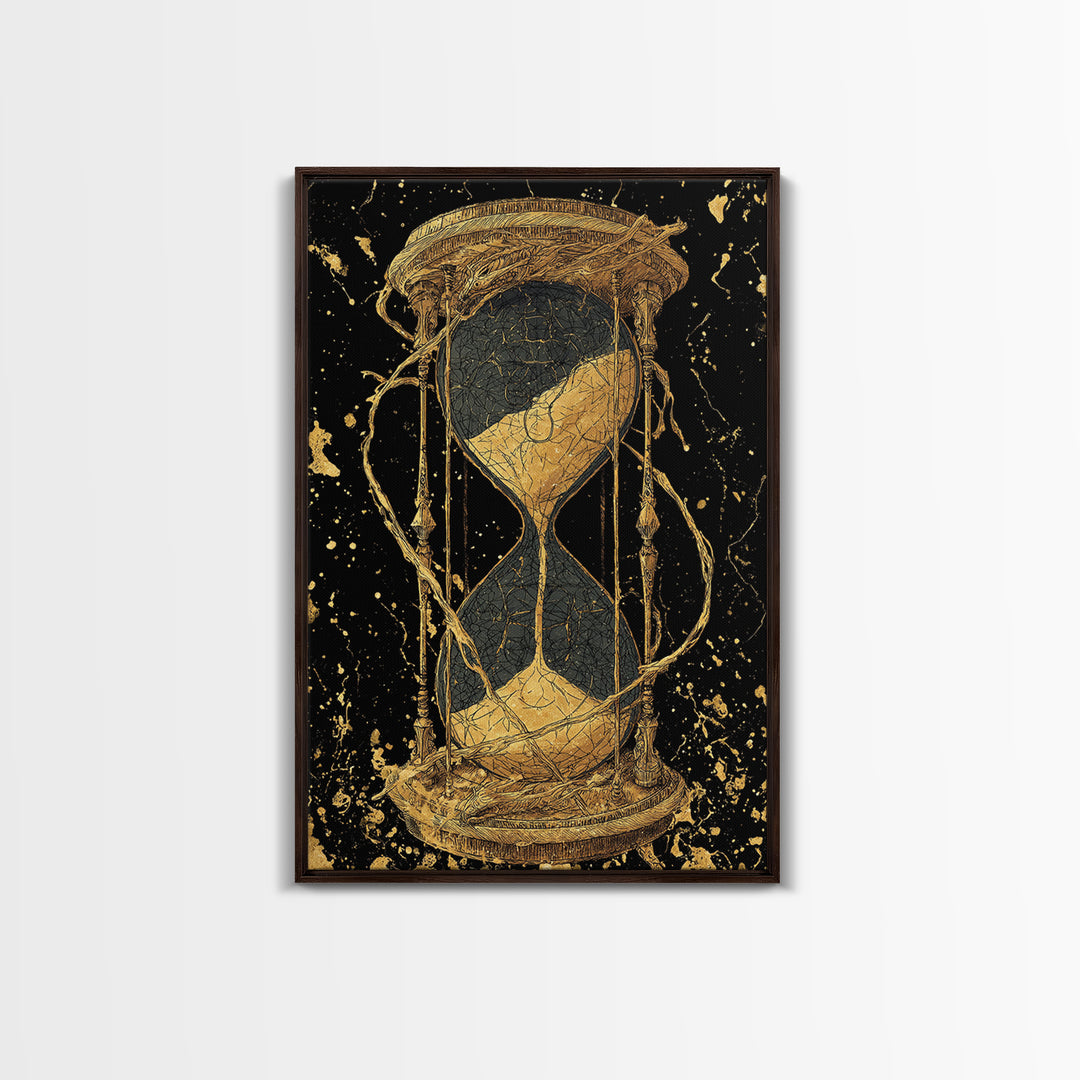 Nordic Hourglass Canvas Gold Art Canvas Art Wall Decor, Viking Myth Time Symbol Artwork for Office or Man Cave, Wood Framed