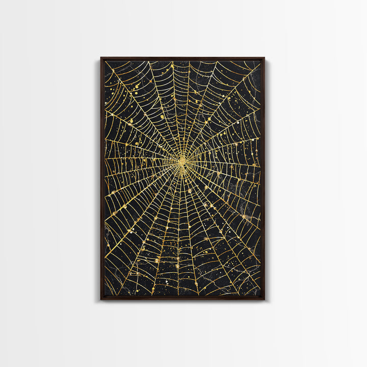 Spider Web Canvas Gold Art, Viking Canvas Art inspired by Norse Norns, Gothic Nordic Wall Decor with handcrafted real wood frame