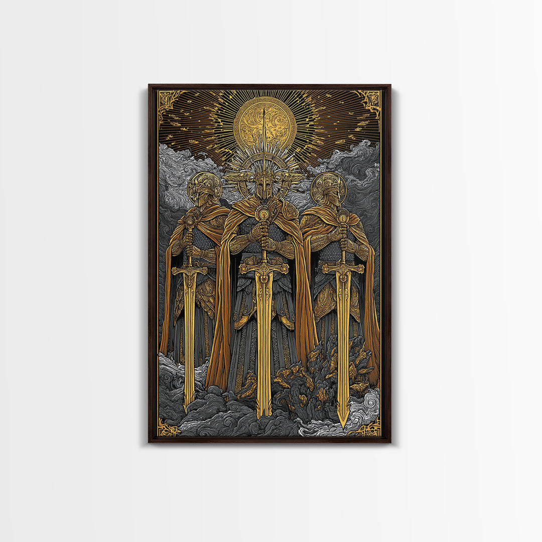 Brokkr and Sindri Canvas Gold Art Canvas Art – Dwarven Blacksmiths Norse Mythology Wall Decor, Office or Man Cave Gift, wood frame