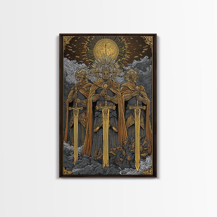 Brokkr and Sindri Canvas Gold Art Canvas Art – Dwarven Blacksmiths Norse Mythology Wall Decor, Office or Man Cave Gift, wood frame