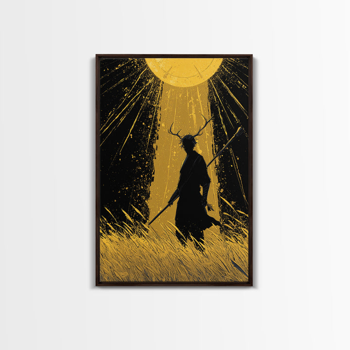 Frey Norse Deity Canvas Art Canvas Gold Art, Nordic Wall Decor in real wood frame, Viking Mythology Wall Hanging for Office or Man Cave