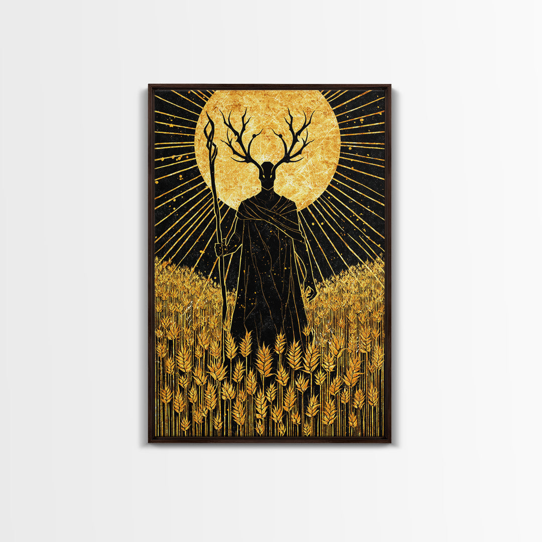 Nordic Frey God of Fertility Canvas Gold Art Canvas Art, Viking Mythology Wall Decor, natural wood framed art, Office and Dad Gift