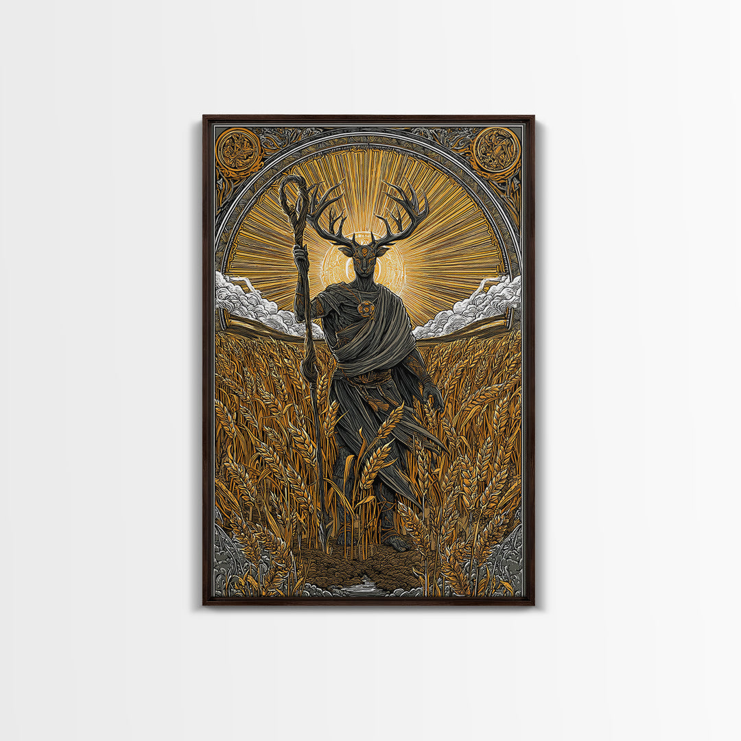 Norse God Frey Canvas Gold Art Canvas Art, Nordic Mythology Wall Decor, framed in real wood, Viking Office Wall Art, Unique Dad Gift