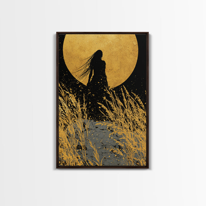 Freyja Norse Myth Canvas Gold Art Canvas Art, Nordic Goddess Wall Decor in real wood frame, Viking Office Art, Mythology Dad Gift