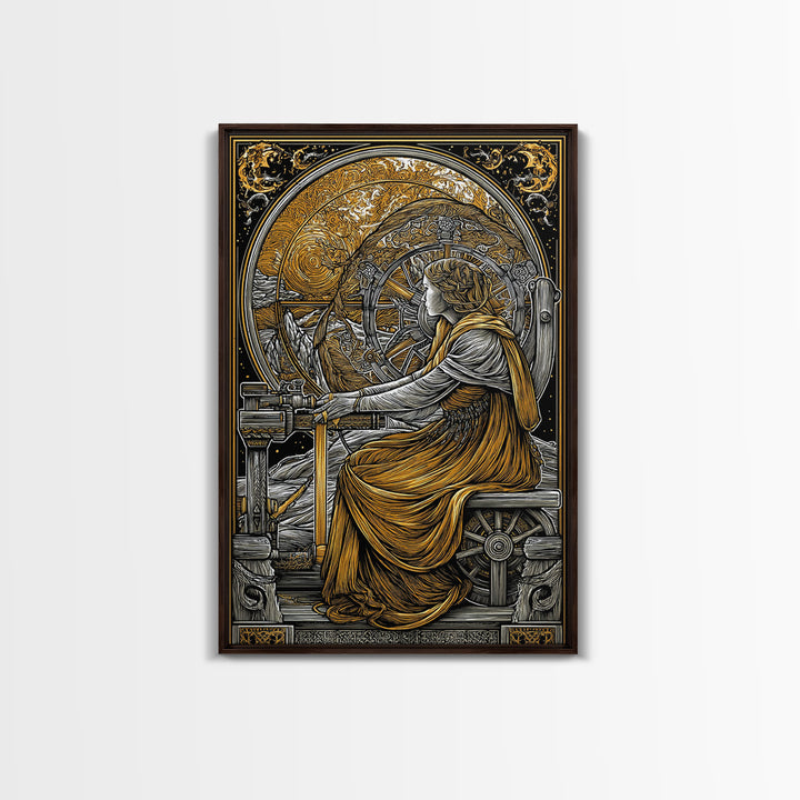 Viking Goddess Frigg Canvas Gold Art Canvas Art, Norse Mythology Wall Decor in real wood frame, Nordic Office Art, Unique Dad Gift