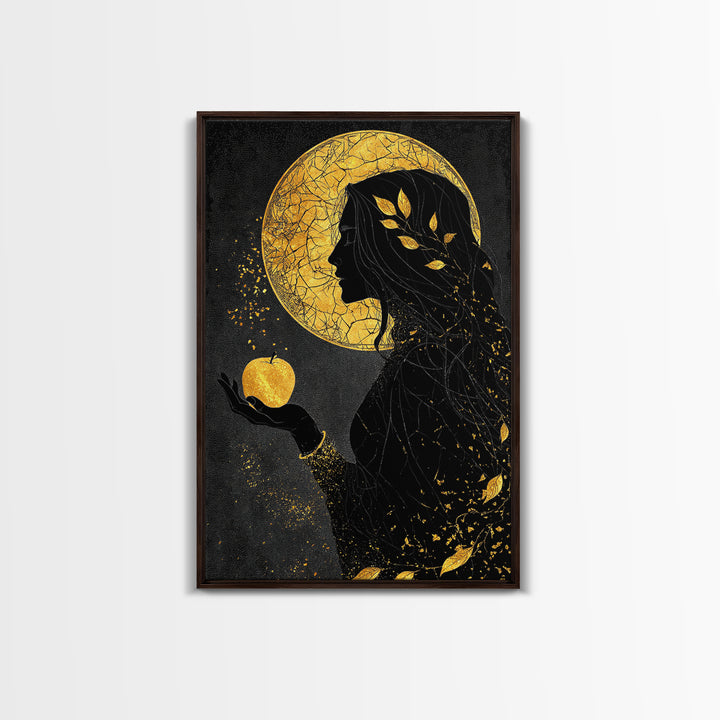 Idunn and Golden Apple Norse Canvas Gold Art Canvas Art Viking Wall Decor Nordic Mythology Office Art framed with wood detail
