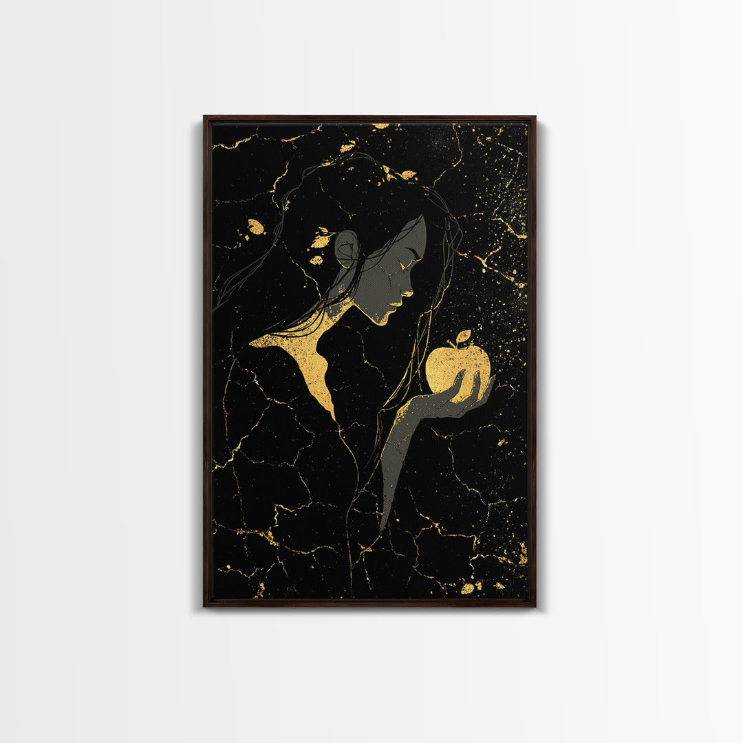 Norse Goddess Idunn Golden Apples Canvas Gold Art Canvas Art Nordic Wall Decor Viking Office or Man Cave framed in real wood