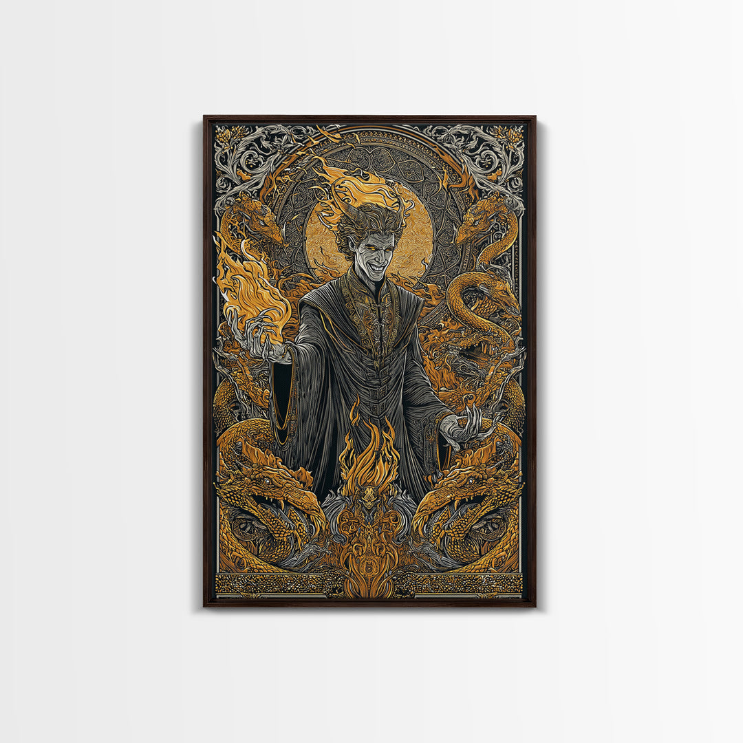 Loki Mythology Canvas Gold Art Canvas Art | Norse Trickster God Viking Decor | Office Wall Art framed with wood