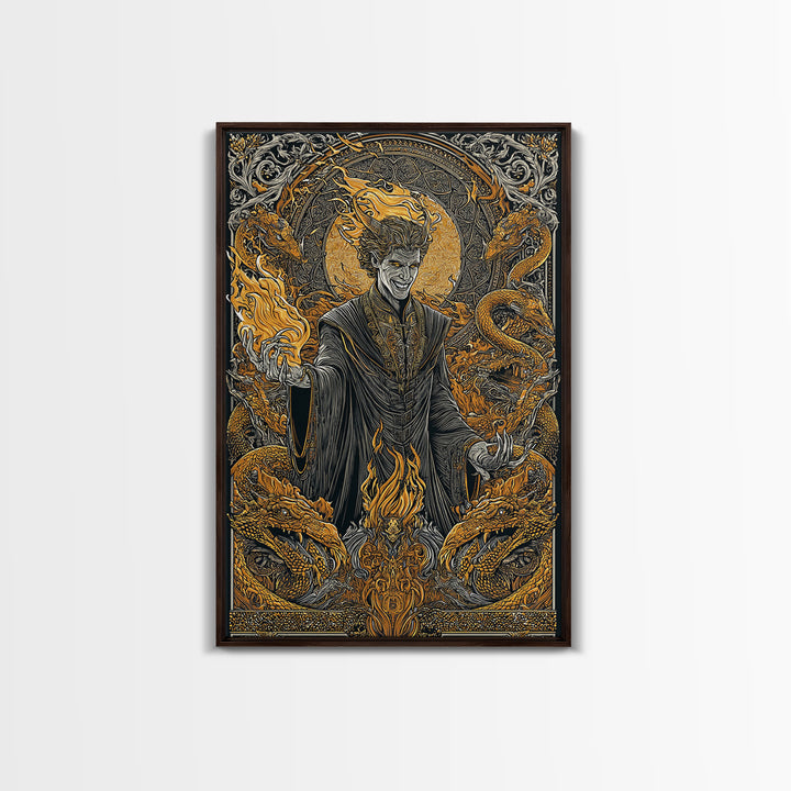 Loki Mythology Canvas Gold Art Canvas Art | Norse Trickster God Viking Decor | Office Wall Art framed with wood