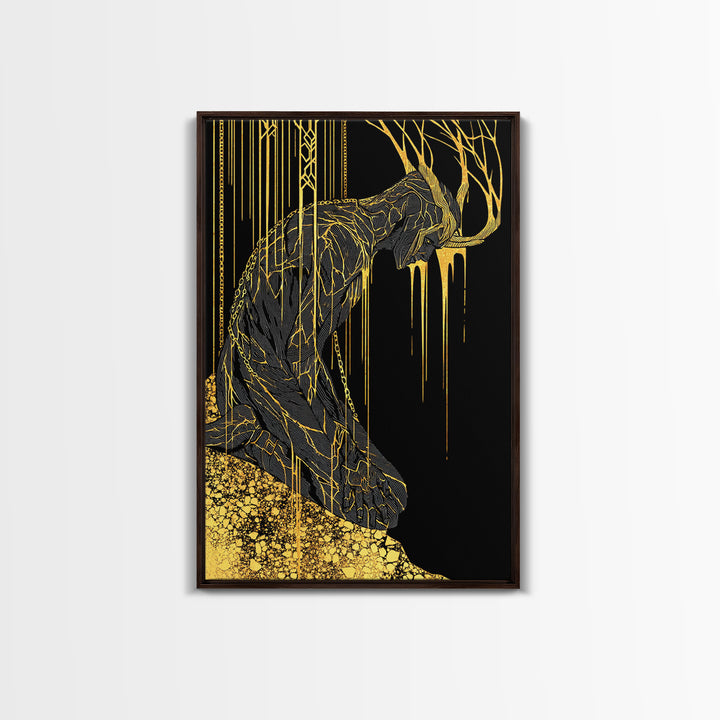 Jrmungandr World Serpent Norse Canvas Gold Art Canvas Art | Viking Mythology Wall Decor | Office Art with wood frame