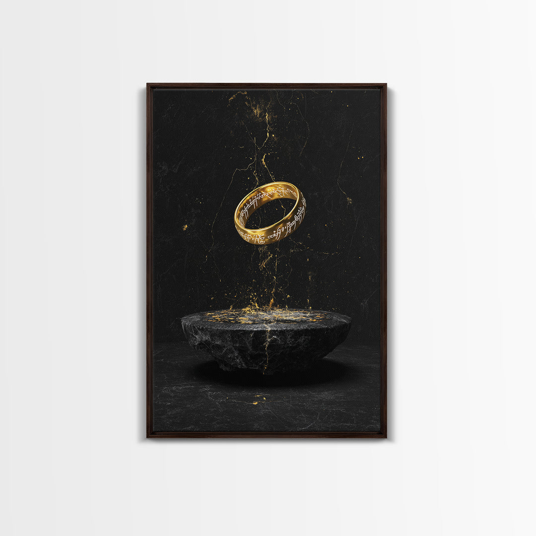 Nordic Mythology Rune Ring Canvas Gold Art Canvas Art – Viking Inspired Office Wall Decor, Man Cave Gift framed with real wood frame