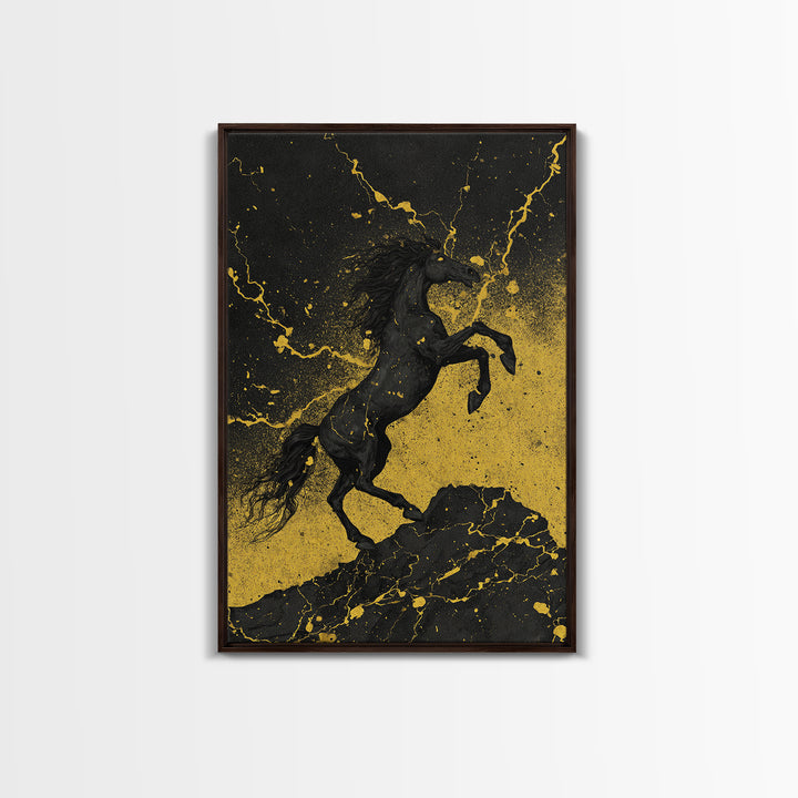 Viking Sleipnir Horse Norse Mythology Design, Canvas Gold Art and Canvas Art, Nordic Horse Symbolism Wall Decor in real wood frame