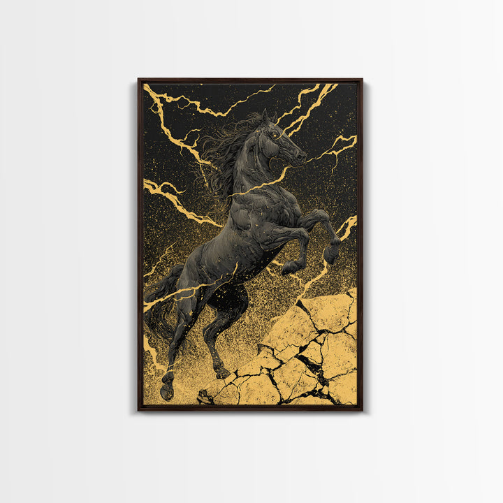 Nordic Sleipnir Horse of Odin Canvas Art Canvas Gold Art Wall Decor Dad Gift Mythology Office Art with handcrafted wood frame