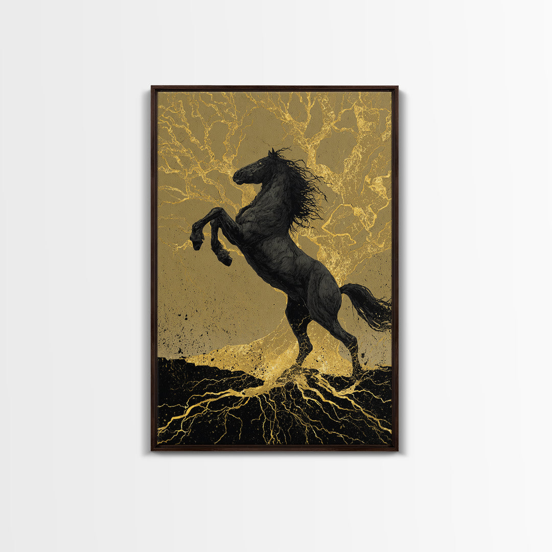 Odin’s Horse Sleipnir Canvas Art Canvas Gold Art Norse Mythology Wall Decor Man Cave Office Art with real wood handcrafted frame