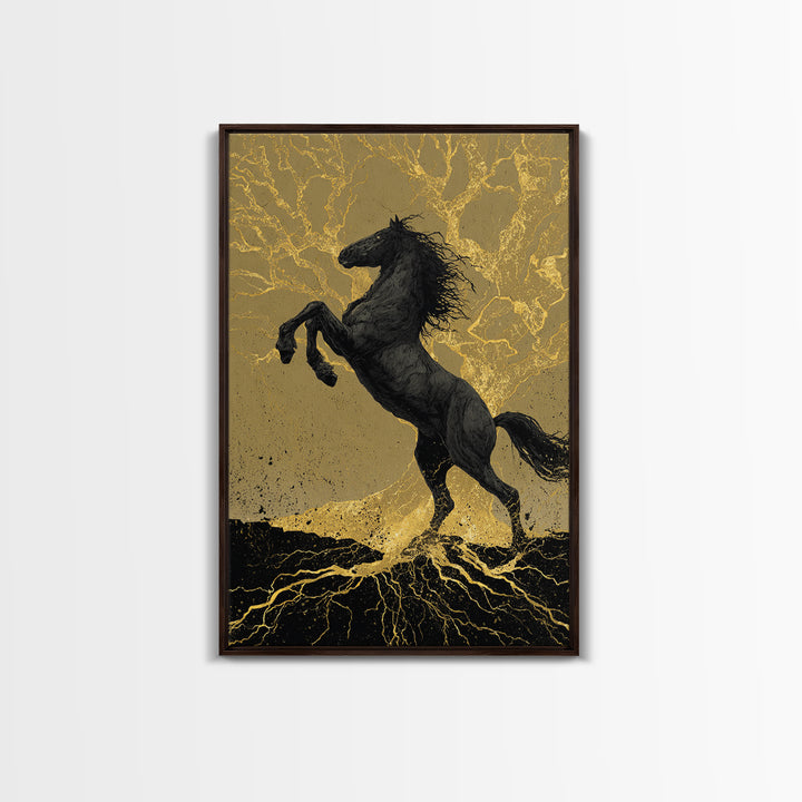 Odin’s Horse Sleipnir Canvas Art Canvas Gold Art Norse Mythology Wall Decor Man Cave Office Art with real wood handcrafted frame