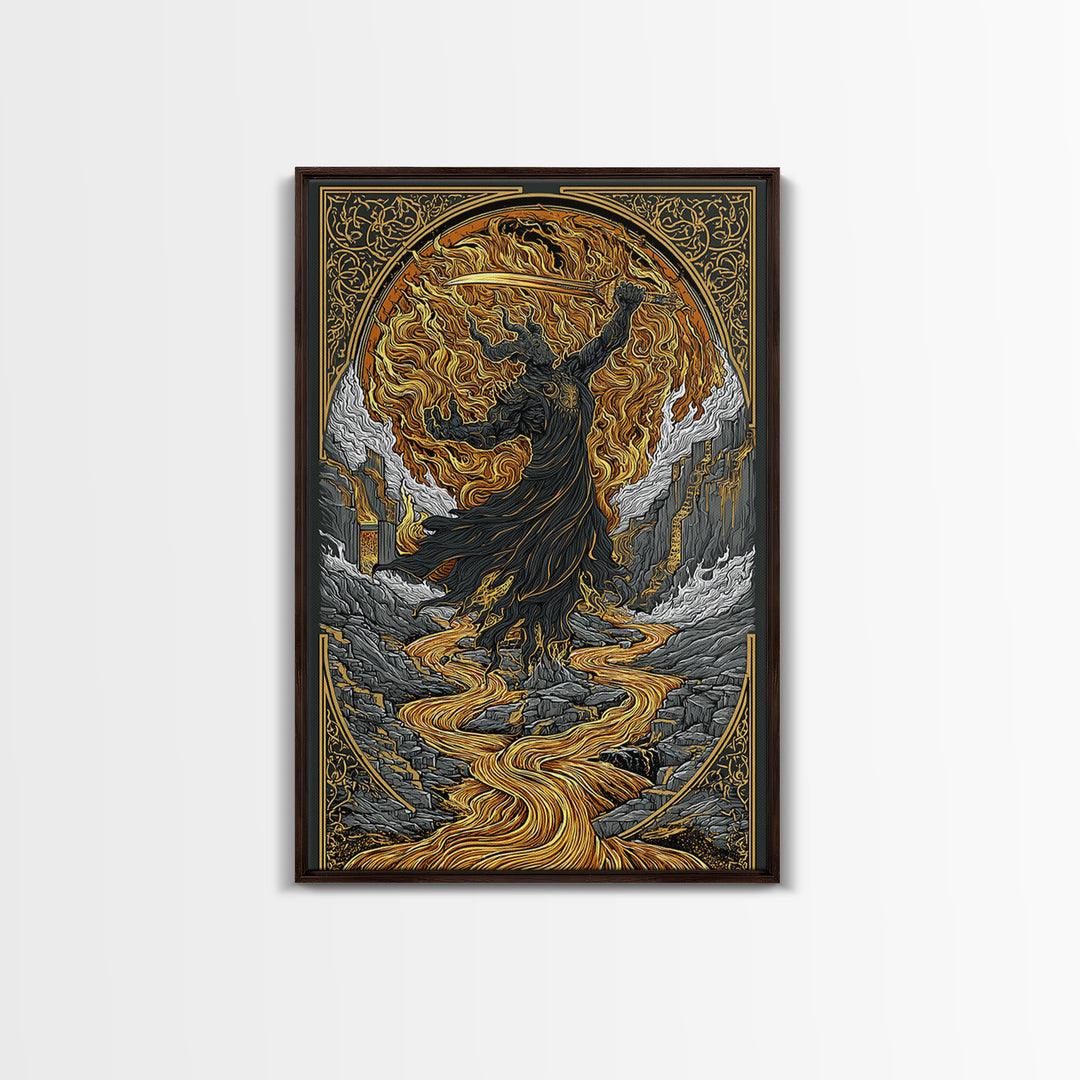 Norse Horse Sleipnir Canvas Art Canvas Gold Art Wall Print Nordic Mythology Office Art Dad Gift Man Cave framed in real wood