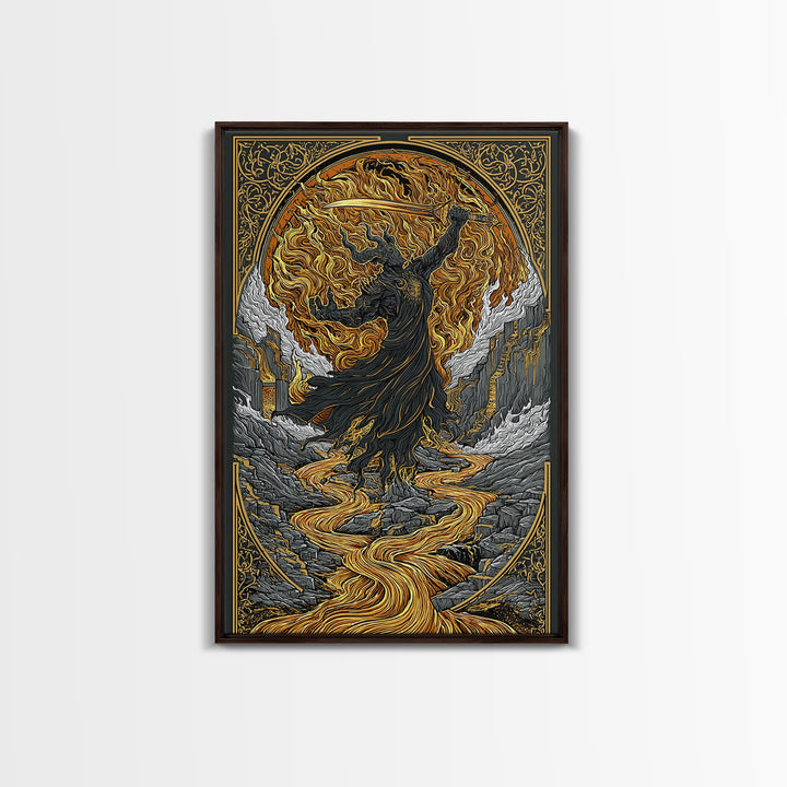Norse Horse Sleipnir Canvas Art Canvas Gold Art Wall Print Nordic Mythology Office Art Dad Gift Man Cave framed in real wood