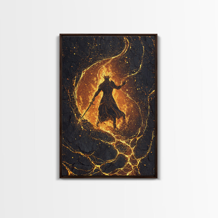 Canvas Art Sleipnir Norse Horse Canvas Gold Art Viking Mythology Wall Decor Office Art Man Cave framed in handcrafted wood frame