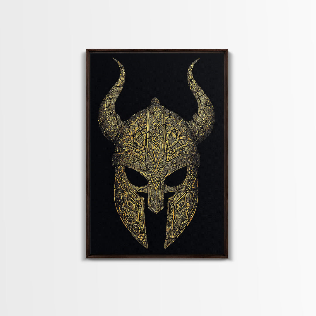 Norse Rune Monolith Canvas Gold Art, Nordic Mythology Canvas Art Statement Piece for Office Decor, framed in real wood design