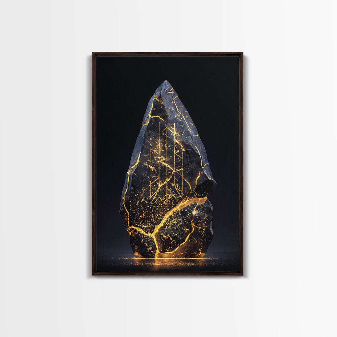 Longship Under the Stars Canvas Gold Art, Viking Canvas Art Wall Decor, Norse Mythology Inspired framed with real wood detail