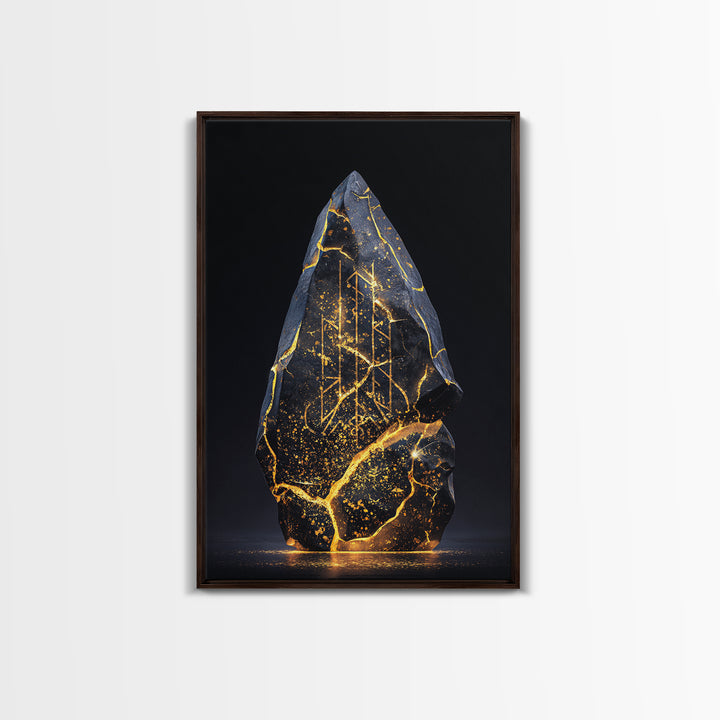 Longship Under the Stars Canvas Gold Art, Viking Canvas Art Wall Decor, Norse Mythology Inspired framed with real wood detail