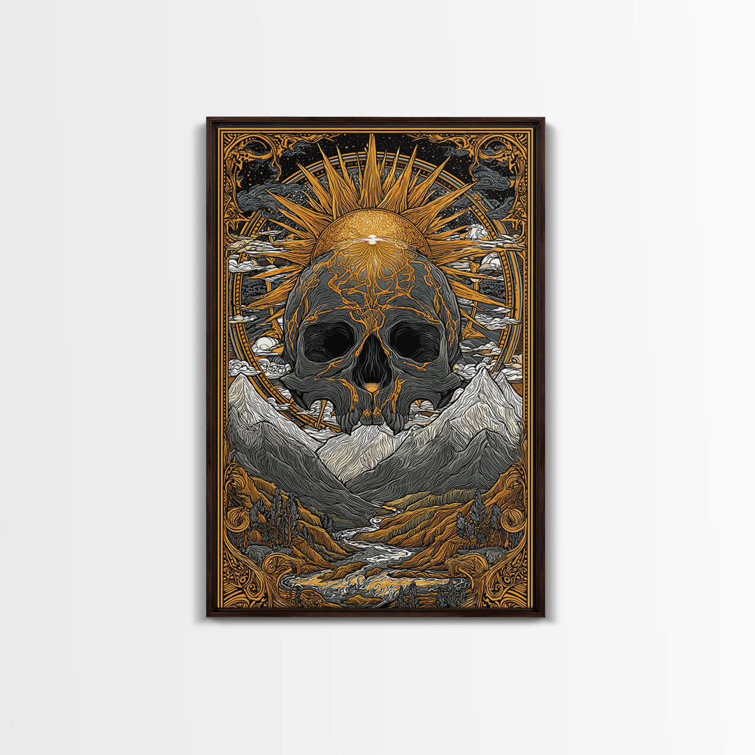 Viking Mythology Ymir Canvas Gold Art Canvas Art | Norse Creation Giant Wall Decor with Real Wood Frame | Unique Dad Gift or Office Art
