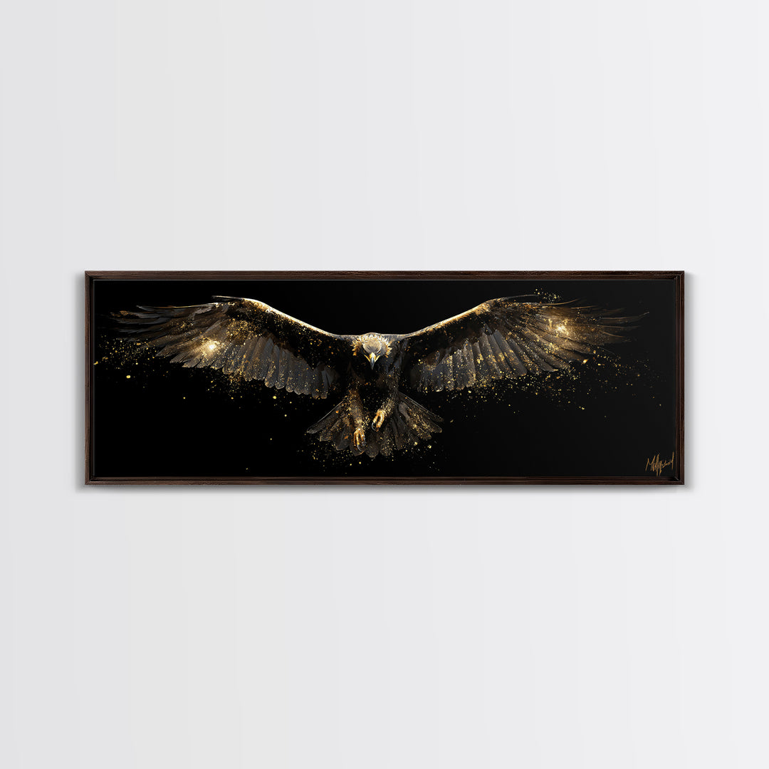 Golden Eagle Canvas Gold Art Norse Mythology Canvas Art Odin’s Bird Decor with real wood frame, Nordic Viking Man Cave Gift