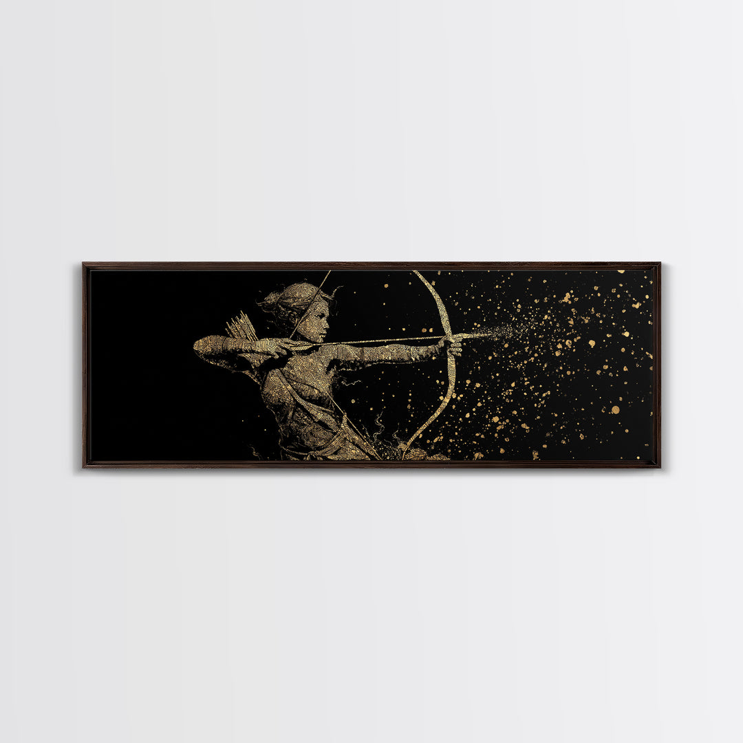 Archer Goddess Canvas Gold Art Norse Mythology Female Warrior Canvas Art with real wood frame, Office Art or Dad Gift