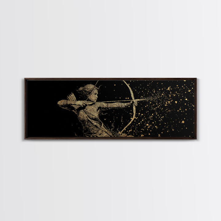 Archer Goddess Canvas Gold Art Norse Mythology Female Warrior Canvas Art with real wood frame, Office Art or Dad Gift