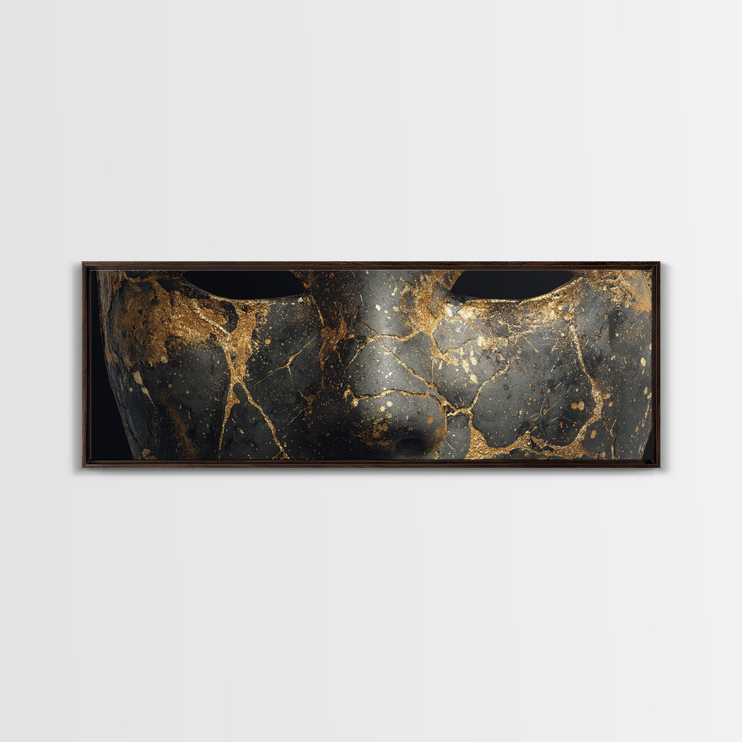 Kintsugi Mask Canvas Gold Art, Norse Mythology Canvas Art Wall Decor, Unique Nordic Office Accent framed in real wood