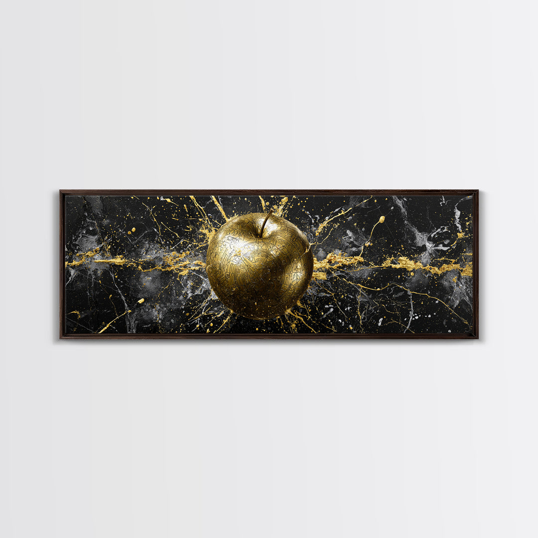 Golden Apple of Idunn Canvas Gold Art, Norse Mythology Canvas Art for Office or Dad Gift, Viking Wall Decor in wood frame