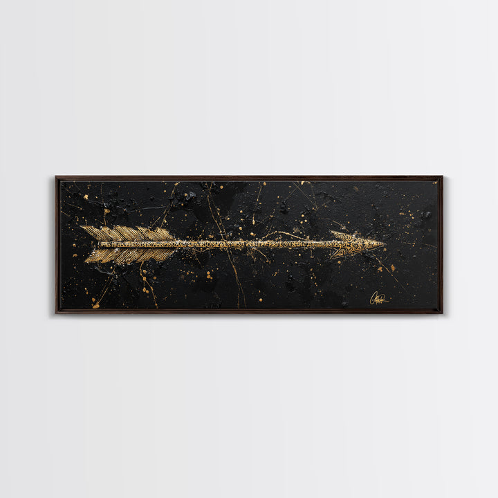 Viking Arrow Canvas Gold Art, Rune Engraved Canvas Art Wall Hanging, Norse Mythology Man Cave Decor with real wood frame
