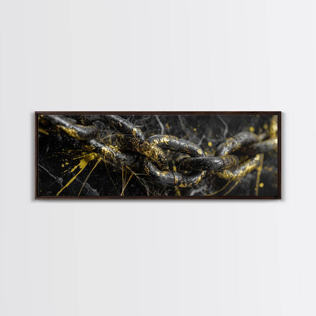 Nordic Chain Symbol Canvas Gold Art Canvas Art, Norse Mythology Office Decor for Men, framed in natural real wood