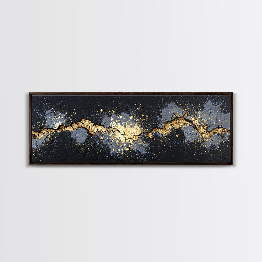Cracked Stone Nordic Wall Canvas Gold Art Canvas Art, Viking Mythology Office Art Man Cave Decor, with real wood frame