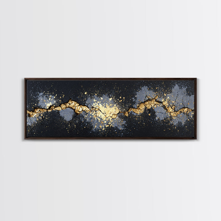 Cracked Stone Nordic Wall Canvas Gold Art Canvas Art, Viking Mythology Office Art Man Cave Decor, with real wood frame