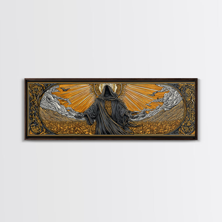Norse God Baldur Canvas Gold Art Canvas Art, Nordic Mythology Office Decor Man Cave Wall Art, with real wood frame