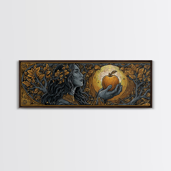 Idunn with Golden Apple Canvas Gold Art, Norse Mythology Goddess Canvas Art, Nordic Office Wall Decor, Real Wood Frame