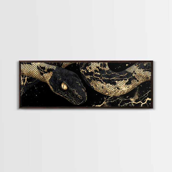 Viking Serpent Jormungandr Canvas Art, Canvas Gold Art from Nordic Mythology, Dad Gift or Office Decor, Framed in Real Wood