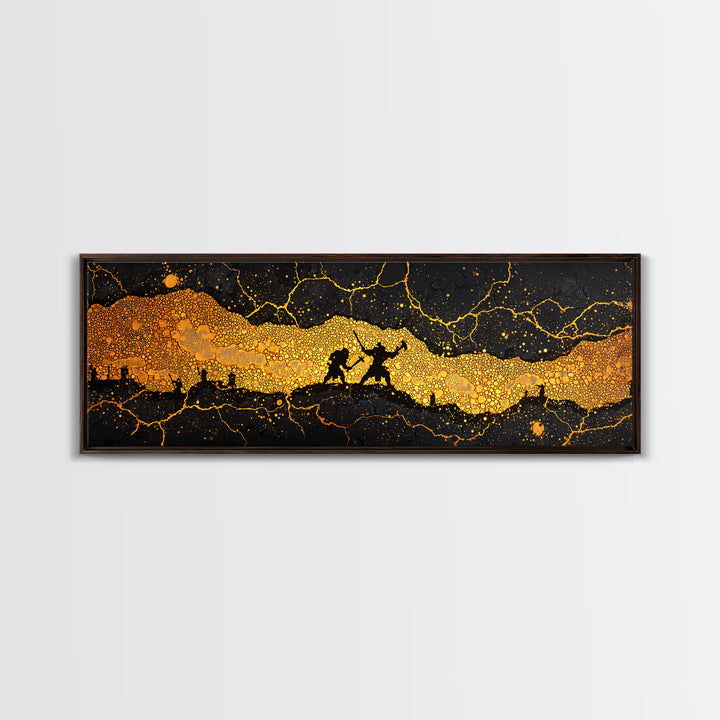 Nidavellir Dwarven Forge Canvas Gold Art Canvas Art – Norse Mythology Nordic Decor, Office Wall Hanging, real wood frame included