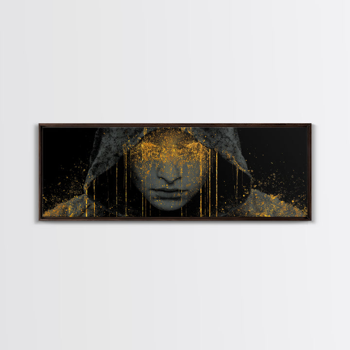 Norse Crown Canvas Gold Art Canvas Art – Nordic Royalty Symbol Mythology Wall Hanging for Office or Man Cave, framed with real wood