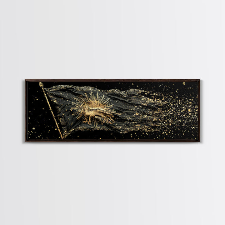 Nordic Battle Scene Canvas Gold Art Canvas Art – Norse Mythology Warrior Office Wall Decor Dad Gift, handcrafted real wood frame