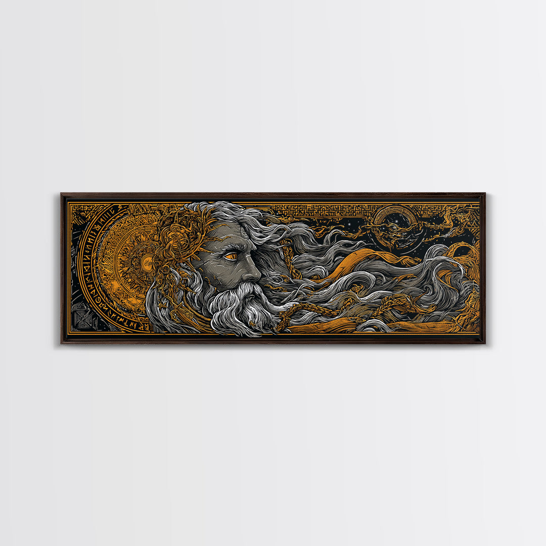 Odin Norse God Canvas Gold Art Canvas Art | Nordic Wall Decor in handcrafted wood frame | Mythology Office or Man Cave Art