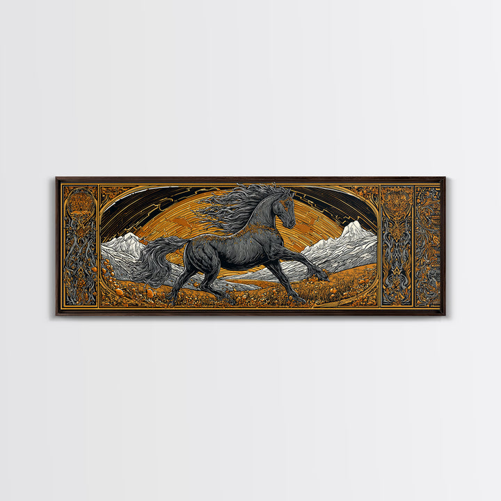 Sleipnir Odin’s Horse Canvas Gold Art Canvas Art | Norse Mythology Horse framed in real wood | Viking Decor Gift for Men