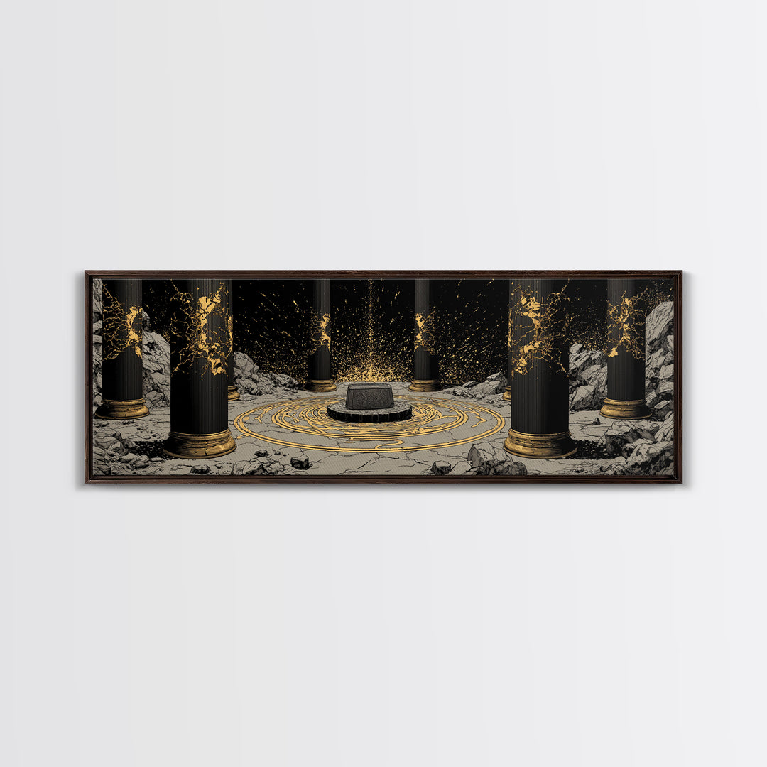 Thor Norse God Canvas Gold Art Canvas Art Viking Wall Decor for Man Cave or Dad Gift, framed in durable handcrafted real wood