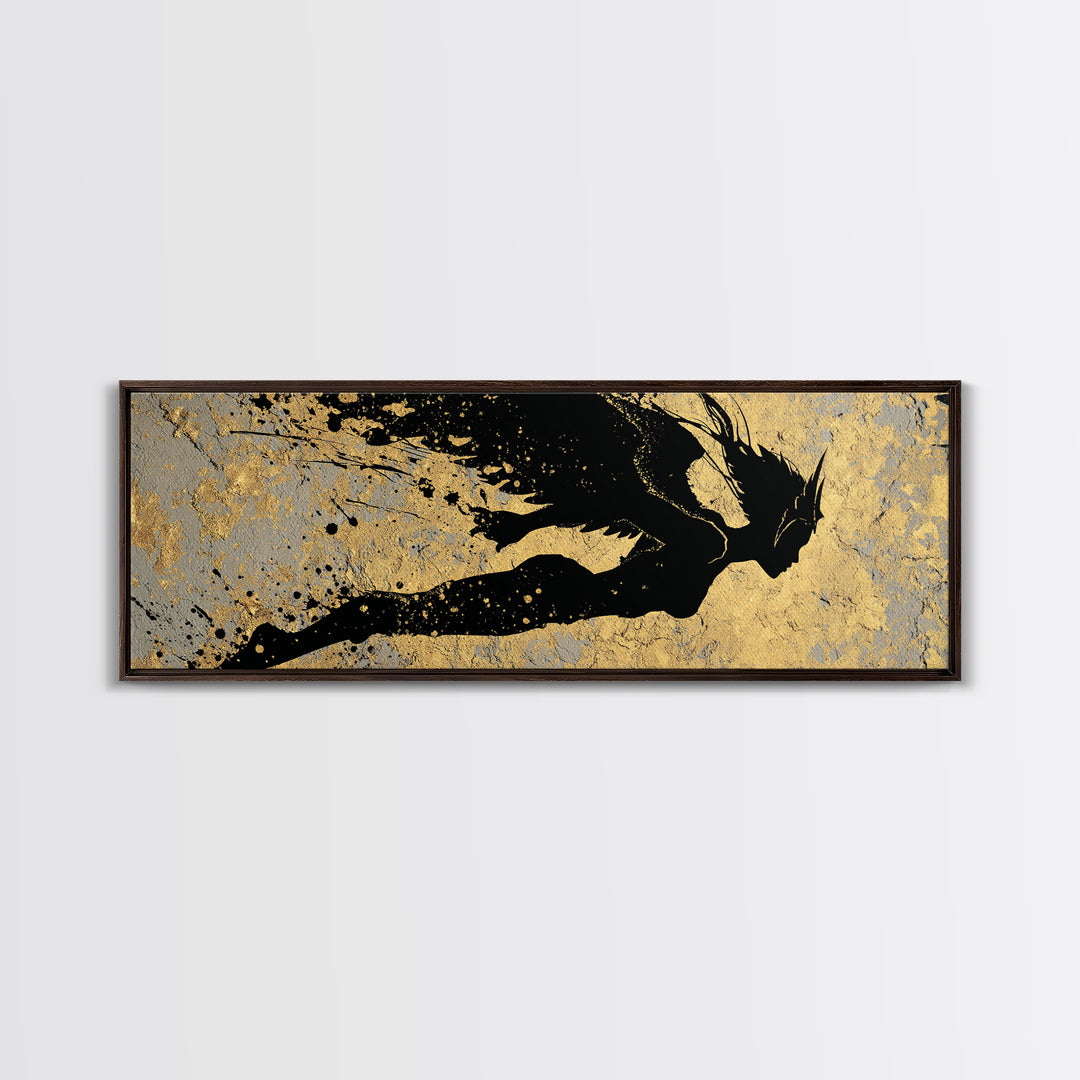 Valkyrie Norse Warrior Canvas Gold Art Canvas Art Mythology Wall Decor for Office or Dad Gift, framed in authentic real wood