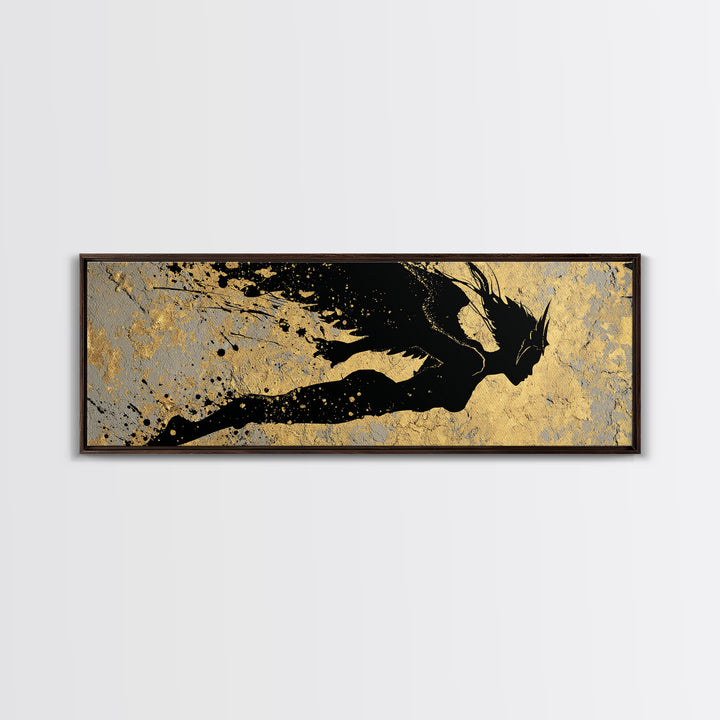 Valkyrie Norse Warrior Canvas Gold Art Canvas Art Mythology Wall Decor for Office or Dad Gift, framed in authentic real wood