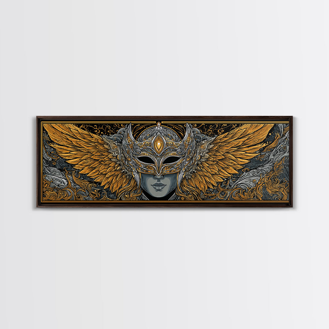 Valkyries Battle Canvas Gold Art Nordic Mythology Canvas Art, Norse Office Decor with natural wood frame, Viking Dad Gift