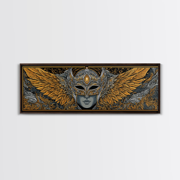 Valkyries Battle Canvas Gold Art Nordic Mythology Canvas Art, Norse Office Decor with natural wood frame, Viking Dad Gift